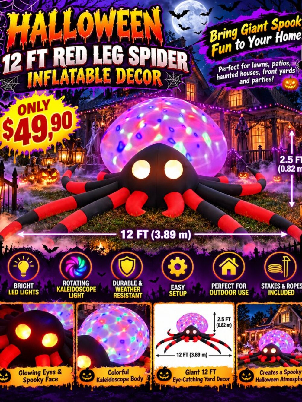 12ft Red Leg Spider for Halloween